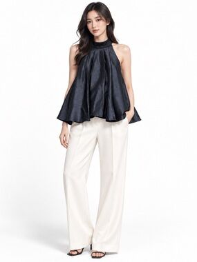 cameo black High-Neck Flared Satin Halter Top M